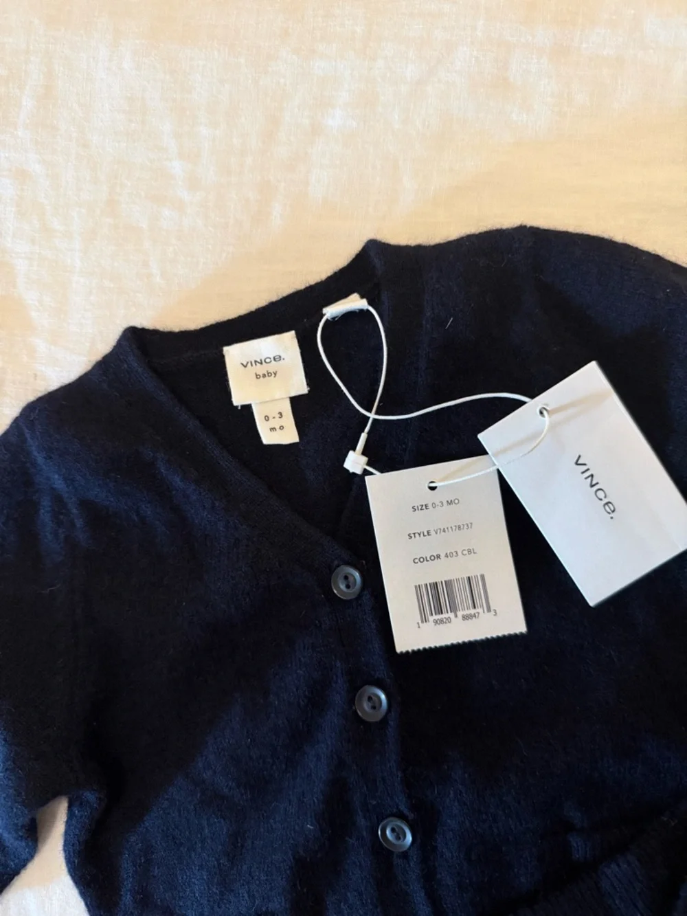 VINCE Cashmere Navy Knit Baby Set with Hat & Booties 0-3 Months